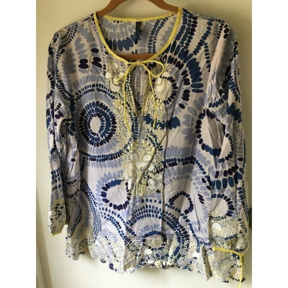 KAS Designs  Cotton mod floral embroidered boho Tunic Top, Size Large India